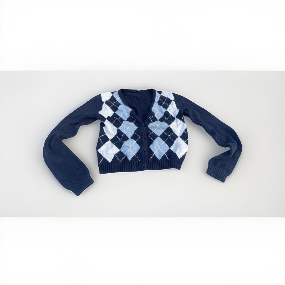John Galt Argyle Cardigan Womens Small Oversized Academia Classic Preppy